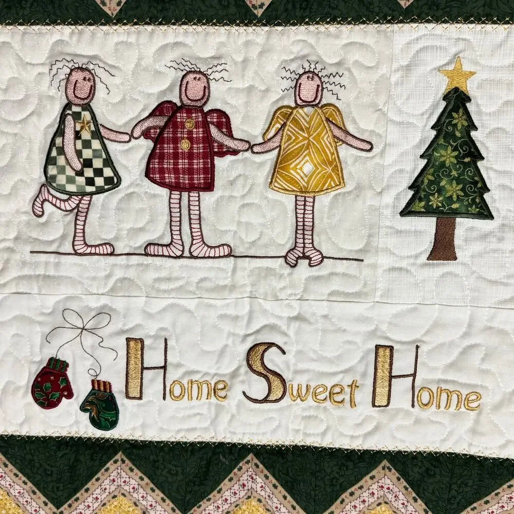 Handmade Reversible Quilted Table Runner Home Sweet Home Love is Kind Christmas